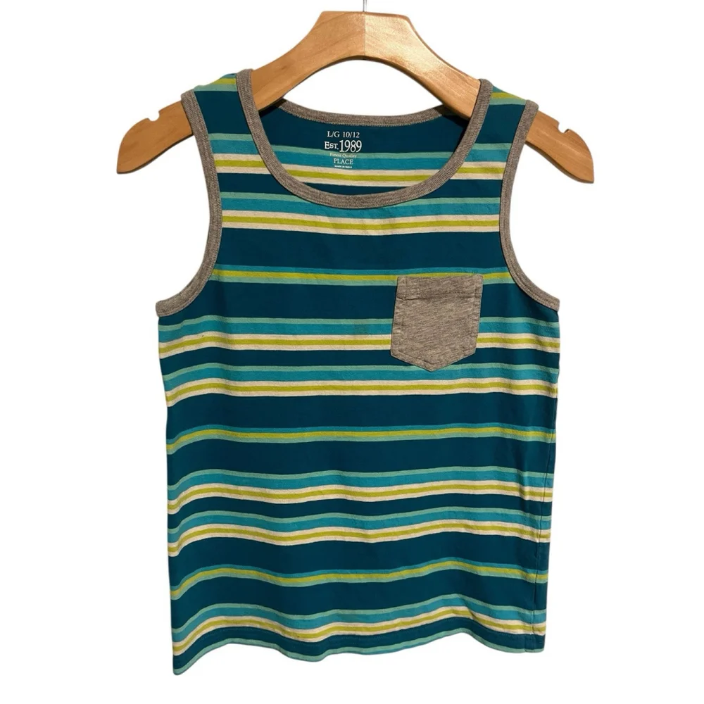 The Children's Place Boys Striped Tank Top Blue Green L 10/12